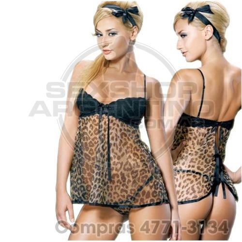 - Babydoll Leopardo Transparente - B716L - Babydoll Leopardo Transparente