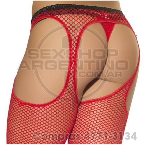 - Medias De Red Con Portaligas Triple Agujero Rojo Femeninas - C604R - Medias De Red Con Portaligas Triple Agujero Rojo Femeninas