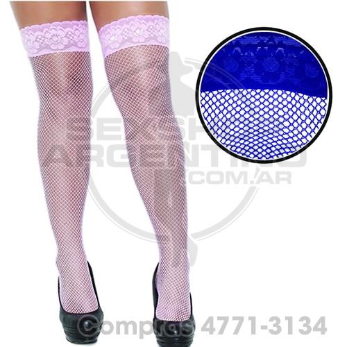 - Medias de Red Rosa con Puntilla Siliconada y Tanga - F102RO - Medias de Red Rosa con Puntilla Siliconada y Tanga