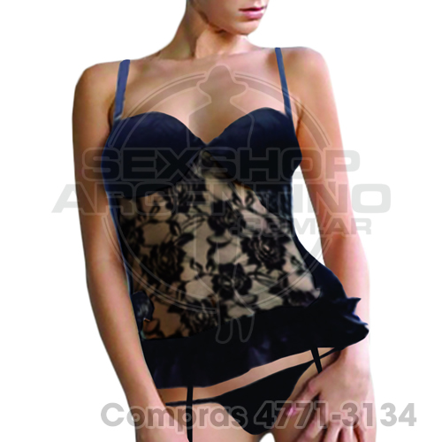 - Corsette negro Encaje y Satin con taza soft