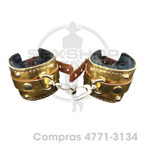 - Esposas Doradas Simples Con Mosqueton Y Peluche Negro
