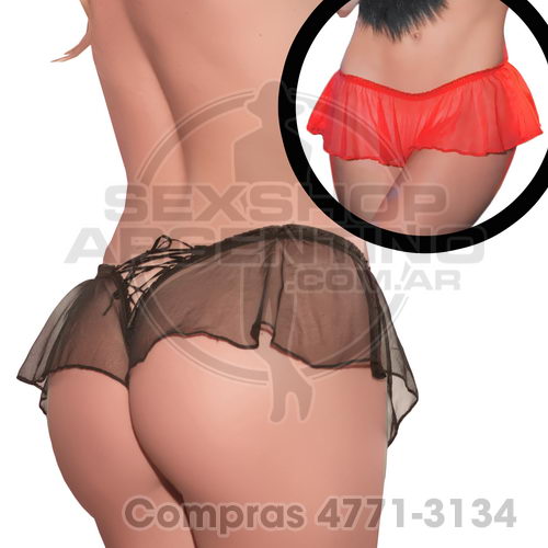 - Mini De Tul Con Volados Y Pasacinta Trasera Negra Femenina