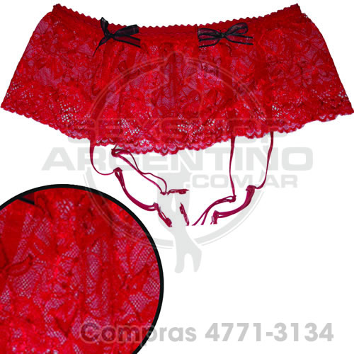 - Portaligas rojo de encaje bordado