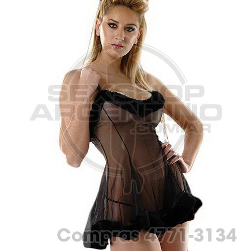- Vestido Gasa Y Peluche Con Tanga